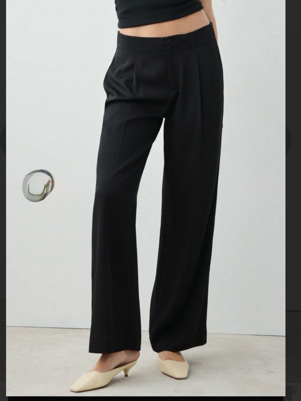 AYR The Supremo 100% Heavyweight Silk Black Wide-Leg Pleated Pants